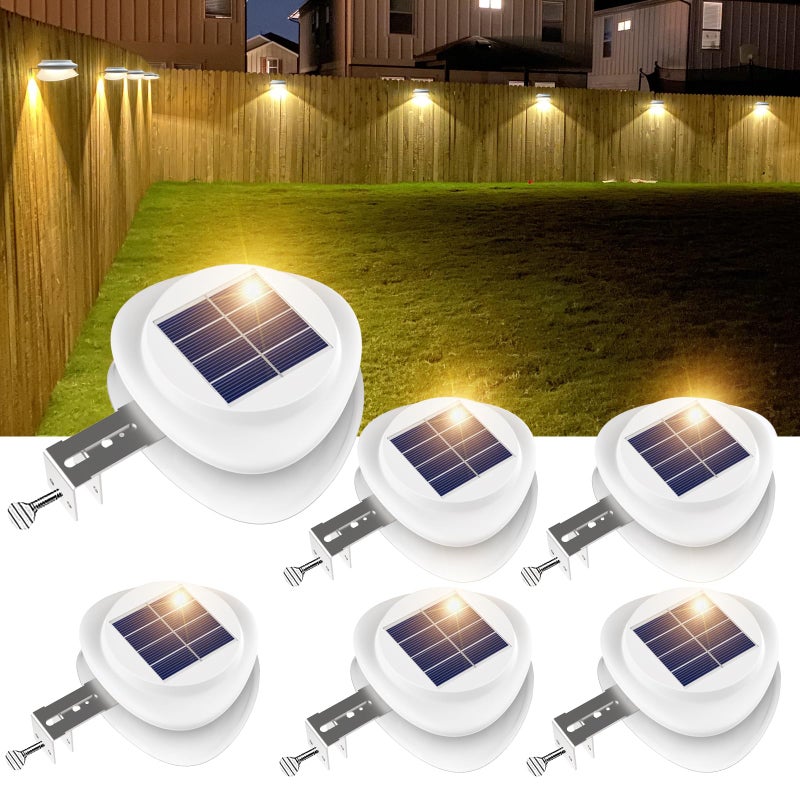 ROSHWEY Outdoor Fence Lights 6 Pack Solar Gutter Lights with 9 LED Waterproof for Wall Eaves Deck Railing Garden Landscape Yard (Warm White) - Image 1